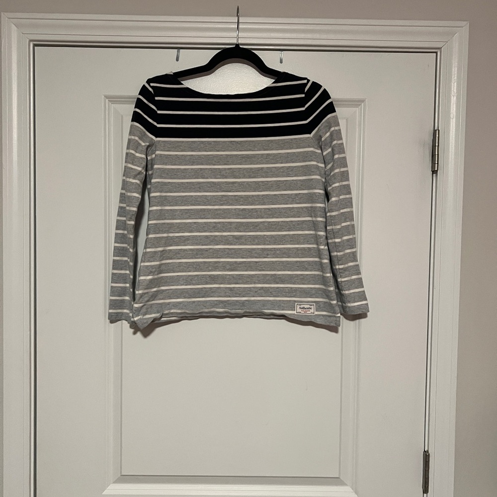 Talbots Black and Gray Striped Long Sleeve Top